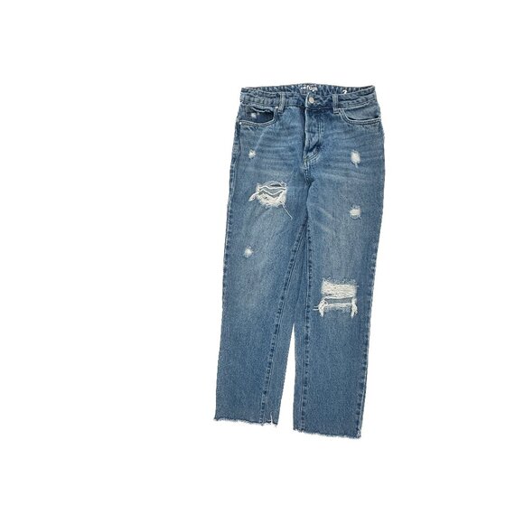 Refuge Button Fly Distressed High Waist Ankle Raw Hem Women's size 3 Blue Jeans - Picture 1 of 5